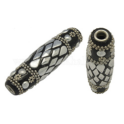Handmade Indonesia Beads, with Brass Core, Tube, Black, Size: about 17mm wide, 61mm long, hole: 4.5mm