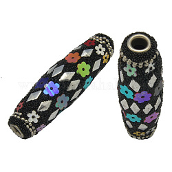 Handmade Indonesia Beads, with Brass Core, Tube, Black, Size: about 17mm wide, 58mm long, hole: 4.5mm