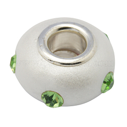 Handgemachte  europäischen Fimo-Perlen, mit Strass-und Messingkern, Rondell, grün, Größe: ca. 15mm Durchmesser, 9 mm dick, Bohrung: 5 mm
