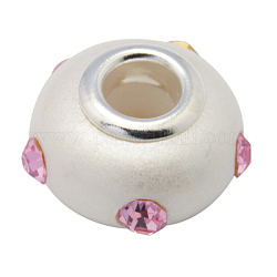 Perline europeo di polimero argilla fatto a mano, con anima in strass e ottone, rondelle, roso, misura:circa15mm di diametro, 9 mm di spessore, Foro: 5 mm
