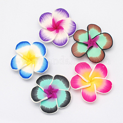 Handmade Polymer Clay Plumeria Beads, For Gorgeous Jewelry Design, Flower, Mixed Color, 45x45x12mm, Hole: 2mm