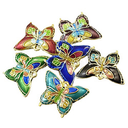 Cloisonne Pendant, Mixed Color, Butterfly, 20mm long, 16mm wide, 3mm thick. hole: 1mm