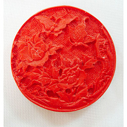 Cinnabar Beads, Carved Lacquerware, Flat Round, Red, 48mm in diameter, 9.5mm thick, hole: 2mm