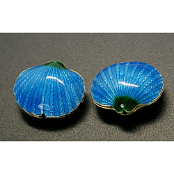 Handmade Cloisonne Beads, Shell, Dodger Blue, 17x20mm, Hole: 2mm