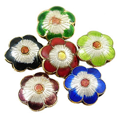 Handmade Cloisonne Perlen, Mischfarbe, Blume, 13 mm in Durchmesser, 5 mm dick, Bohrung: 3 mm