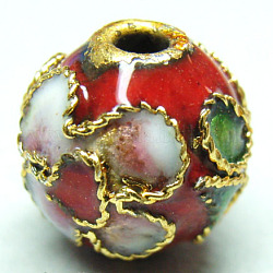 Handmade Cloisonne Perlen, filigranen Rund, rot, 10 mm, Bohrung: 1 mm