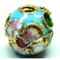 Handmade Cloisonne Perlen, filigranen Rund, hellblau, 10 mm, Bohrung: 1 mm