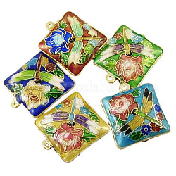 Handmade Mixed Cloisonne Beads, Pendant, Square, about 23mm long, 20mm wide, 6mm thick, hole: 1mm