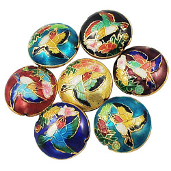 Handmade Cloisonne Beads, Flat Round, Mixed Color, about 19mm in diameter, 8mm thick, hole: 1mm