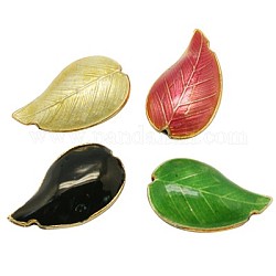 Handmade Cloisonne Beads, Leaf, Mixed Color, about 16mm wide, 27mm long, 9mm thick, hole: 2mm