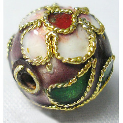 Handmade Cloisonne Beads, Filigree Round, Purple, 5~5.5mm, Hole: 1~1.5mm