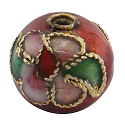 Perline di cloisonne fatto a mano, tondo, rosso scuro, circa8 mm di diametro, Foro: 2 mm