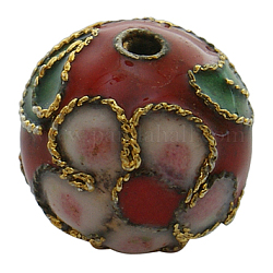 Handmade Cloisonne Beads, Filigree Round, Red, 12mm, Hole: 1.5mm