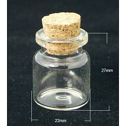 Glass Wishing Bottle Bead Containers, with Cork Stopper, Clear, 22x27mm, Inner Diameter: 6mm, Tampion: 5.5~7x7mm, Bottleneck: 15mm in diameter, Capacity: 5ml(0.17 fl. oz)