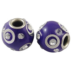 Handmade Indonesia Beads, Purple, with Iron  Core and Rhinestone, Tube, about 14mm in diameter, hole: 3.3mm