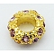 Alloy Rhinestone European Beads, Large Hole Beads, Rondelle, Golden Metal Color, Light Amethyst, 11x5.5mm, Hole: 5mm