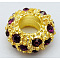 Alloy Rhinestone European Beads, Large Hole Beads, Golden Metal Color, Amethyst, 11x6mm, Hole: 5mm