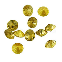 Glass Pointed Back Rhinestone, Faceted Diamond, Back Plated, Citrine, 2.2x2mm, about 1440pcs/bag