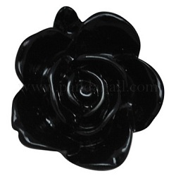 Resin Cabochons, Flower, Black, Size: about 15mm long, 15mm wide, 7mm thick