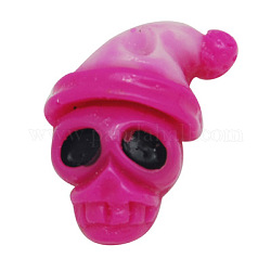 Colorful Resin Cabochons, Halloween, Skull, Fuchsia, Size: about 13mm long, 10mm wide, 6mm thick