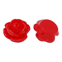 Abalorios de resina opaca, flor color de rosa, rojo, 9x7mm, agujero: 1 mm