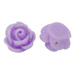 Perles de résine opaques, fleur rose, support violet, 9x7mm, Trou: 1mm