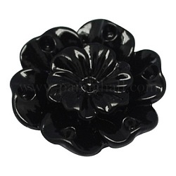 Opaque Resin Beads, Flower, Black, 18x7mm, Hole: 1.2mm
