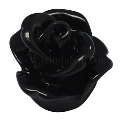 Cabochons en résine opaque, fleur, noir, 9x6mm