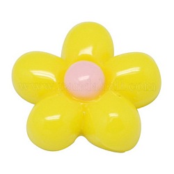 Cabochons en résine opaque, fleur, jaune, 13mm