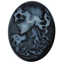 Resin Cameo Lady Head Portrait Cabochons, Oval, Gray, 24x18x5mm