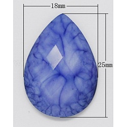 Resin Cabochons, Faceted, teardrop, Slate Blue, Size: about 25mm long, 18mm wide, 6mm thick