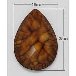 Resin Cabochons, Faceted, teardrop, Saddle Brown, Size: about 25mm long, 18mm wide, 6mm thick