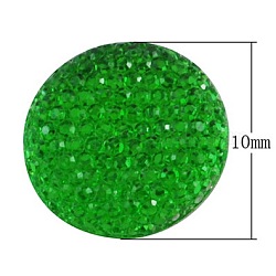 Resin Rhinestone Cabochons, Half Round, Lime Green, Size: about 10mm in diameter, 4mm thick