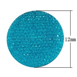 Resin Rhinestone Cabochons, Half Round, DeepSky Blue, Size: about 12mm in diameter, 4mm thick