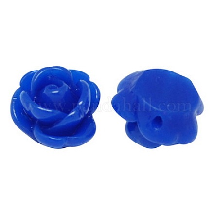 オペーク樹脂ビーズ  花バラ  ブルー  9x7mm  穴：1mm CRES-B1029-A39-1