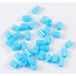Two Cut Glass Seed Beads, Hexagon, Cyan, about 3mm long, 1.8mm in diameter, hole: 0.6mm, about 21000pcs/bag. Sold per package of one pound