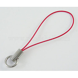 Cord Loop with Iron Ends, Platinum, Red, about 46mm long, Ring: about 8mm in diameter