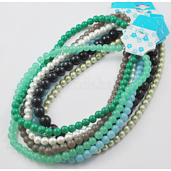 Valentines Day Gift Ideas for Kids Glass Necklaces, Mixed Color, about Beads: about 8mm in diameter, about 57pcs/strand, 17.7 inch long