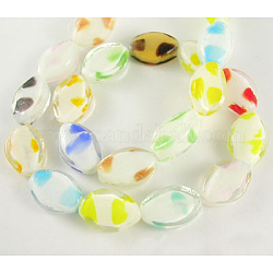 Handmade Lampwork Beads Strands, Oval, Mixed Color, about 13.5mm wide, 19mm long, 6mm thick, hole: 1.5mm, about 20pcs/strand, 15inch