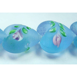 Handmade Lampwork Beads Strands, Mother's Day Gift Beads, Frosted, Heart, Light Sky Blue, 20mm wide, 20mm long, 13mm thick, hole: 2mm, about 20pcs/strand, 14inch