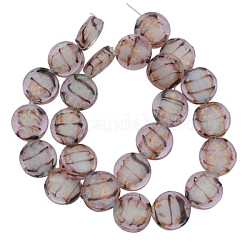 Handmade Lampwork Beads Strands, with Gold Sand Inside, Flat Round, Pink, about 16mm in diameter, hole: 2mm, about 25pcs/strand, 16inch