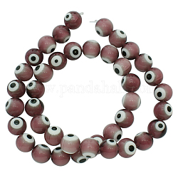 Handmade Italianate Lampwork Beads Strands, Evil Eye Style, Round, Purple, 8mm, Hole: 1mm, about 48pcs/strand, 14 inch