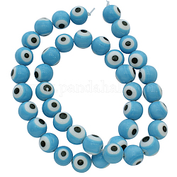 Fatti a mano in stile italiano perle di vetro fili, stile di occhio di diavolo, tondo, cielo blu, 8mm, Foro: 1 mm, circa 48pcs/filo, 14 pollice