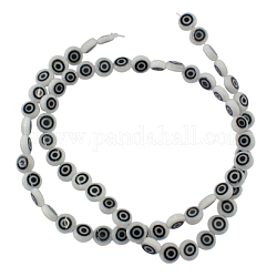 Handmade Lampwork Beads Strands, Evil Eye, Flat Round, White, about 8mm in diameter, 3.5mm thick, hole: 1mm, about 52pcs/strand, 15 inch