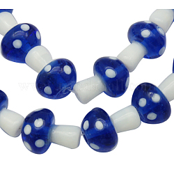 Handmade Lampwork Beads Strands, Mushroom, Blue, about 15mm wide, 18~19mm long, hole: 2.5mm, about 20 pcs/strand, 15inch