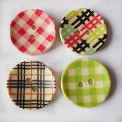 Round Striped Buttons, Wooden Buttons, Mixed Color, about 20mm in diameter, hole: 2mm, 50pcs/bag