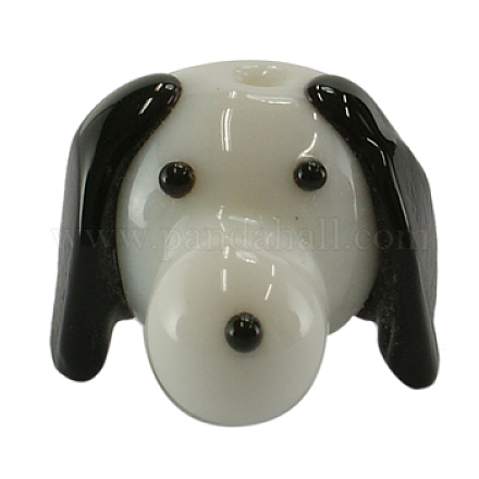 手作りランプワークビーズ  犬  ホワイト  約21 mm幅  長さ17mm  厚さ24mm  穴：2mm D407-8-1