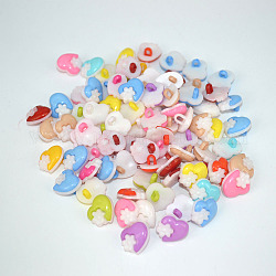 Coeur avec des boutons de fleurs, bouton en plastique ABS, couleur mixte, environ 15 mm de diamètre, Trou: 3mm, environ 400 pcs / sachet 