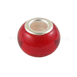 Handmade Lampwork European Beads, with Silver Plated Brass Core, Rondelle, Dark Red, about 14mm wide, 10mm long, hole: 5mm