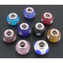 Lampwork European Beads, Large Hole Beads, with Platinum Color Brass Core, Polished, Rondelle, Mixed Color, about 13~15mm wide, 9~12mm long, hole: 4~5mm